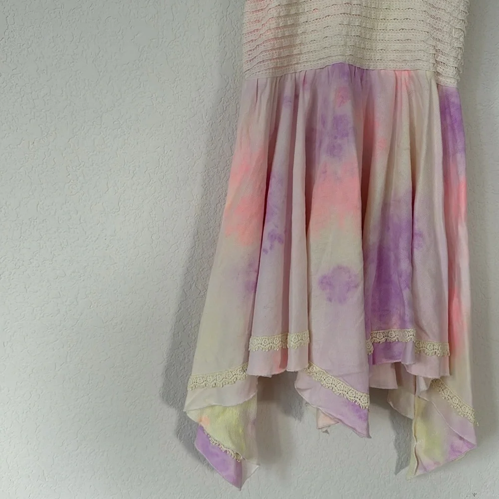 CachCach • Pastel Tie Dye Ruffle Lace Breezy Summer Dress With Handkerchief Hem